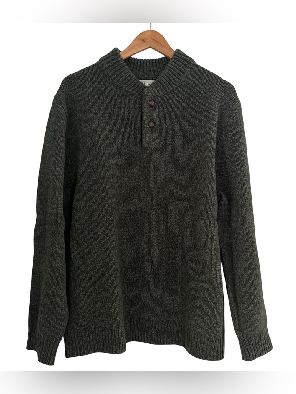 L.L. Bean Henley Lambswool Men’s Sweater Green Classic Ragg  1/4 Button XL